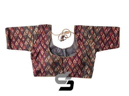 Grey Color Plus Size Printed Silk Readymade Saree Blouses/ Indian Designer Blouse - D3blouses