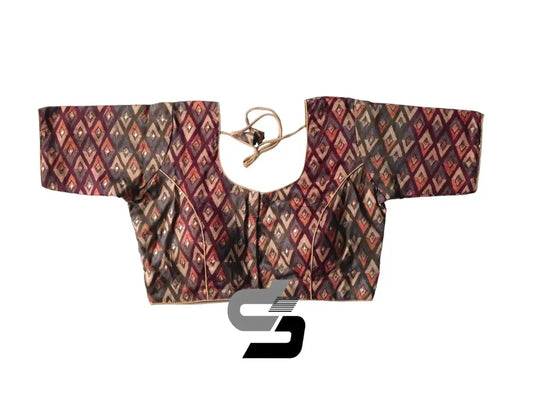 Grey Color Plus Size Printed Silk Readymade Saree Blouses/ Indian Designer Blouse - D3blouses