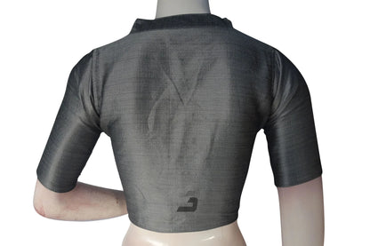 Grey Color Semi Silk Plain Collar Neck Readymade Blouse - D3blouses