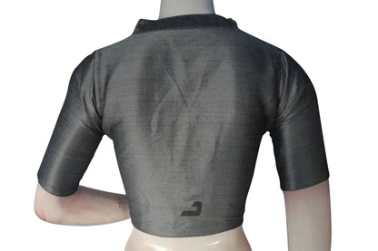 Grey Color Semi Silk Plain Collar Neck Readymade Blouse - D3blouses
