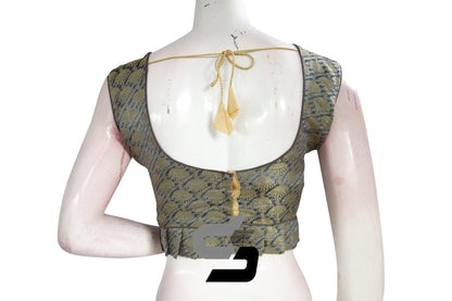 Grey Color Sleeveless Brocade Designer Party Wear Readymade Blouse/ Indian Crop Tops - D3blouses