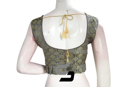 Grey Color Sleeveless Brocade Designer Party Wear Readymade Blouse/ Indian Crop Tops - D3blouses