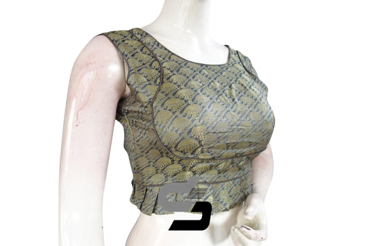 Grey Color Sleeveless Brocade Designer Party Wear Readymade Blouse/ Indian Crop Tops - D3blouses