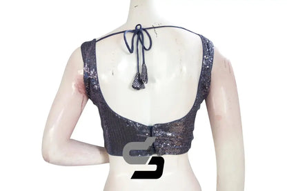 Grey Color Sleeveless Sequins Designer Party Wear Readymade Blouse/ Indian Crop Tops - D3blouses