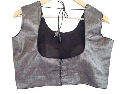 Grey Color Tissue Floral Designer Readymade Saree Blouse, Indian crop top - D3blouses