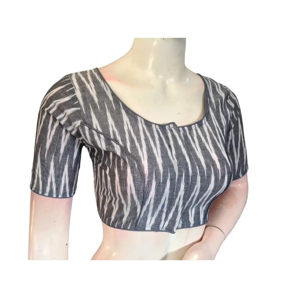 Grey Grace: Readymade Cotton Saree Blouse - D3blouses