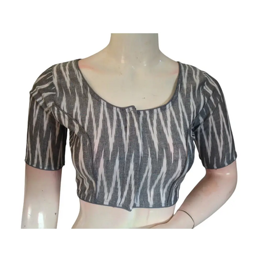 Grey Grace: Readymade Cotton Saree Blouse - D3blouses
