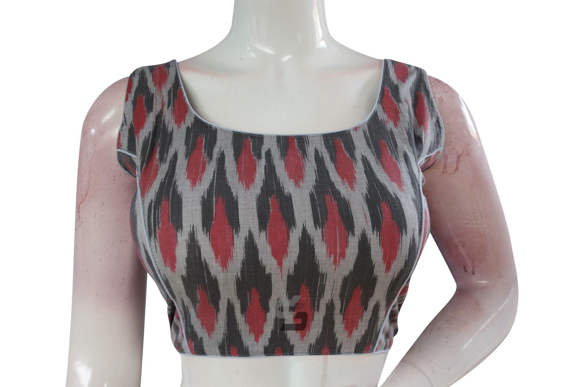 Grey Multi-Color Ikkat Designer Readymade Saree Blouse, Elevate Your Look! - D3blouses