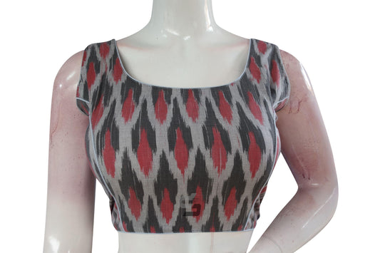 Grey Multi-Color Ikkat Designer Readymade Saree Blouse, Elevate Your Look! - D3blouses