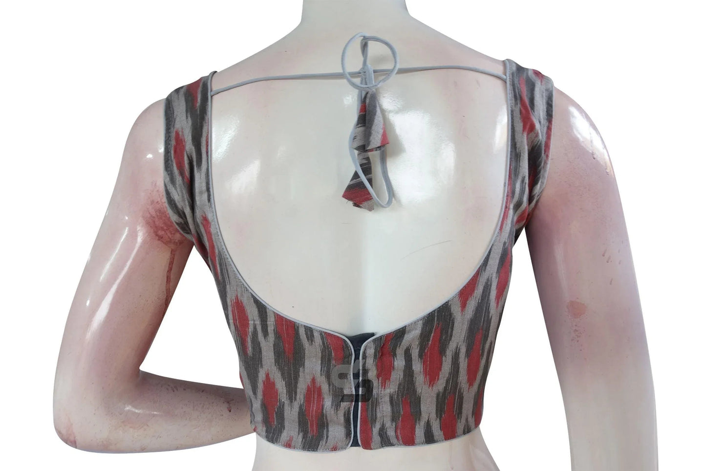 Grey Multi-Color Ikkat Designer Readymade Saree Blouse, Elevate Your Look! - D3blouses