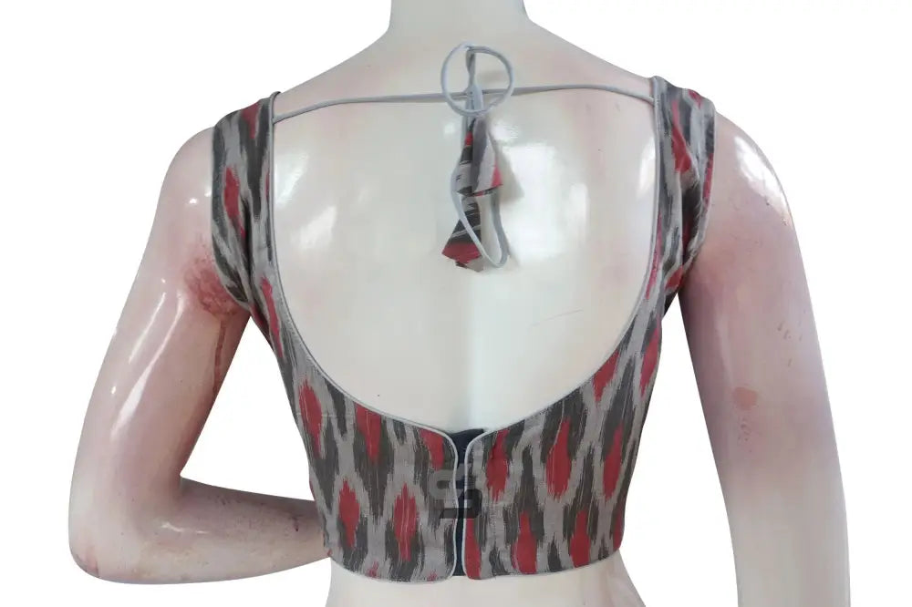 Grey Multi-Color Ikkat Designer Readymade Saree Blouse, Elevate Your Look! - D3blouses