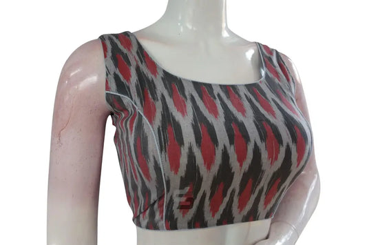 Grey Multi-Color Ikkat Designer Readymade Saree Blouse, Elevate Your Look! - D3blouses
