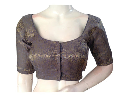 Grey Saree Blouse, Brocade Readymade Blouse, Plus Size Indian Choli top Online - D3blouses
