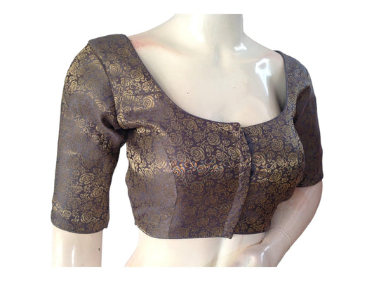 Grey Saree Blouse, Brocade Readymade Blouse, Plus Size Indian Choli top Online - D3blouses