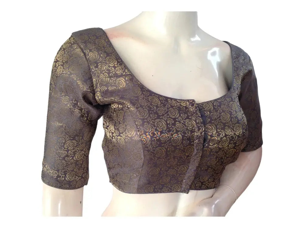 Grey Saree Blouse, Brocade Readymade Blouse, Plus Size Indian Choli top Online - D3blouses
