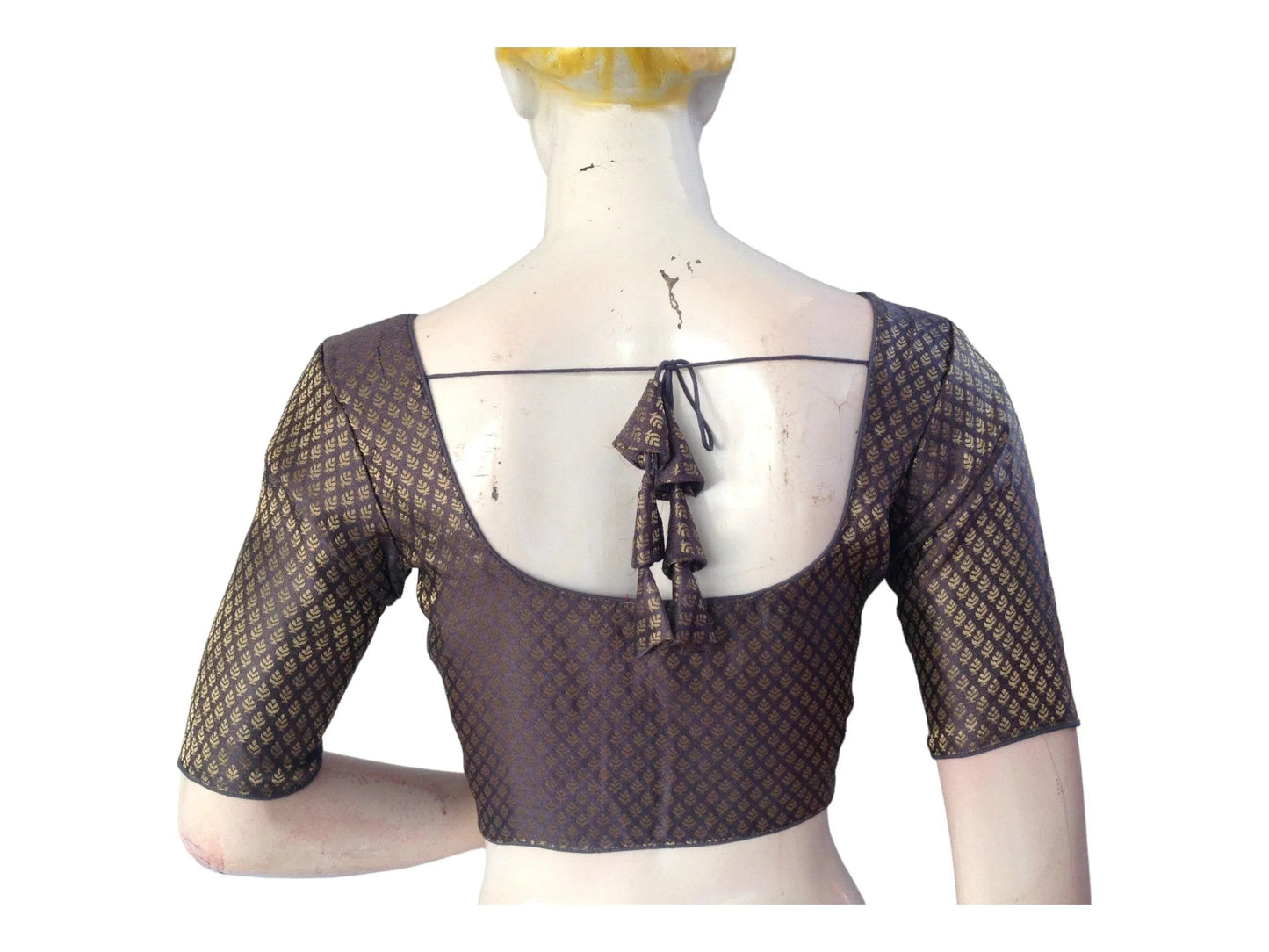 Grey Saree blouse, Silk Saree Readymade Blouse, Brocade Saree Blouse - D3blouses