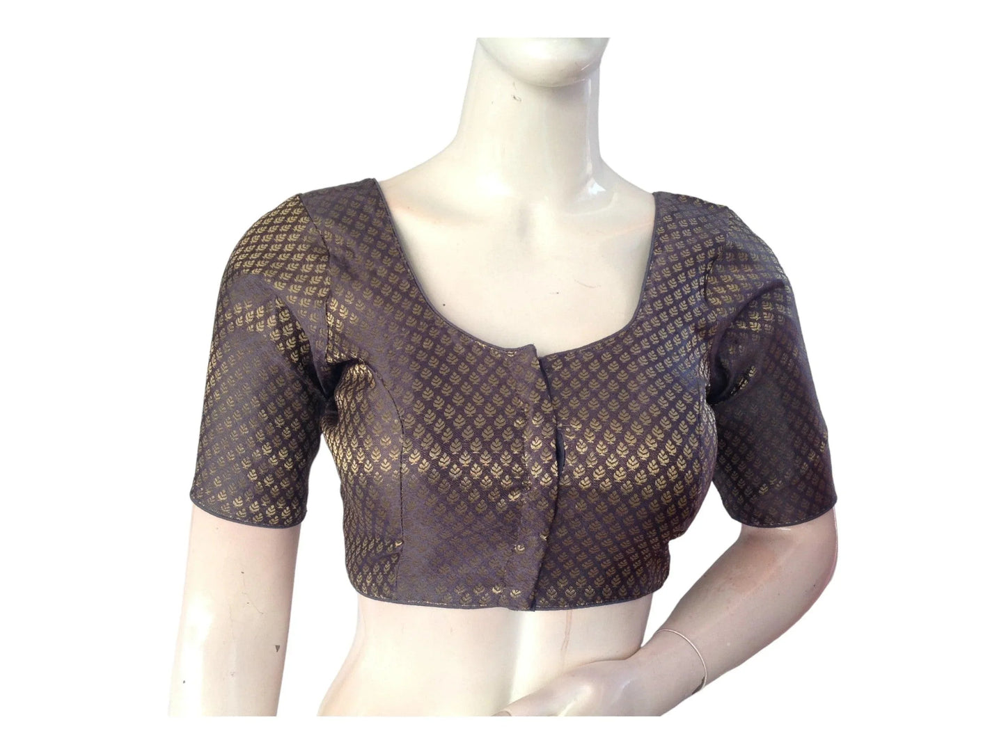 Grey Saree blouse, Silk Saree Readymade Blouse, Brocade Saree Blouse - D3blouses