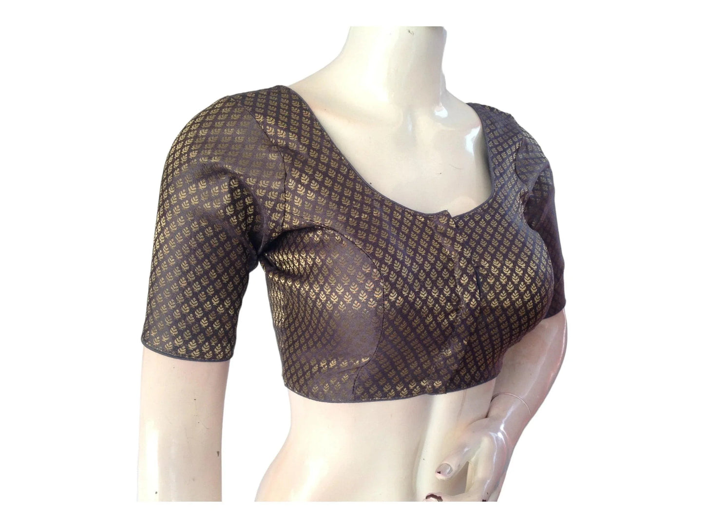 Grey Saree blouse, Silk Saree Readymade Blouse, Brocade Saree Blouse - D3blouses