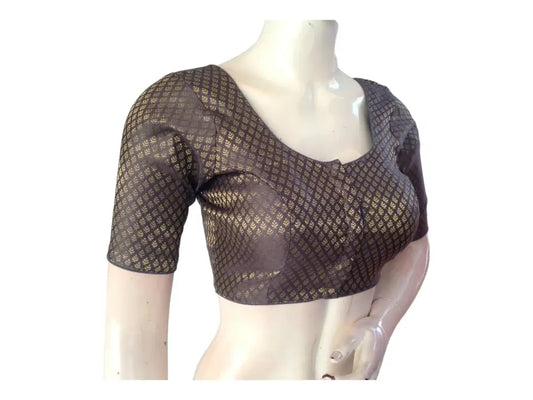 Grey Saree blouse, Silk Saree Readymade Blouse, Brocade Saree Blouse - D3blouses