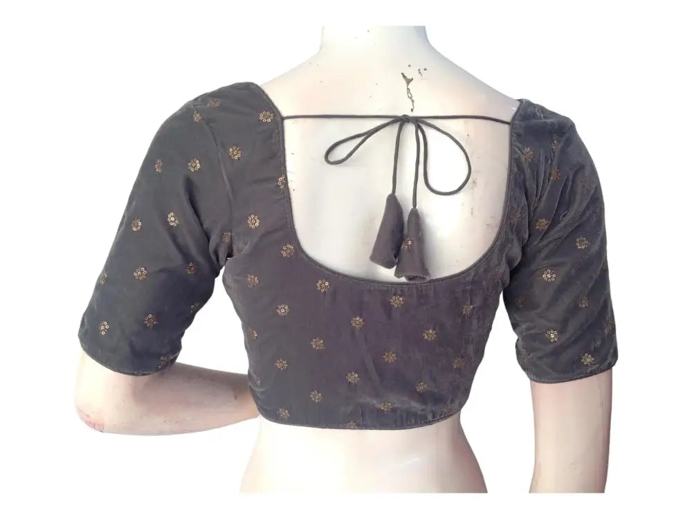 Grey Saree Blouse, Velvet Readymade blouse, Indian Saree Choli top Online - D3blouses