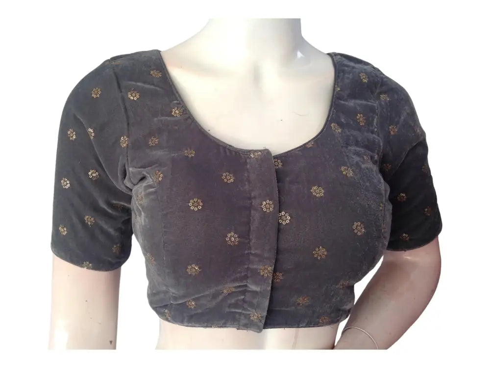 Grey Saree Blouse, Velvet Readymade blouse, Indian Saree Choli top Online - D3blouses