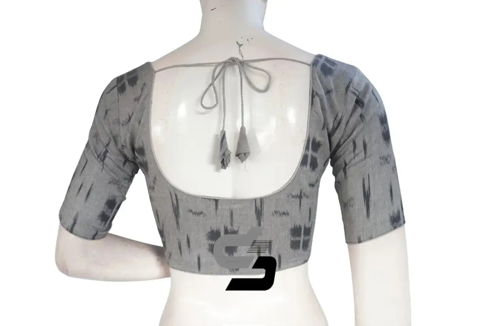 Grey, Upgrade Your Wardrobe with Stylish Ikkat Designer Cotton Readymade Blouse - D3blouses