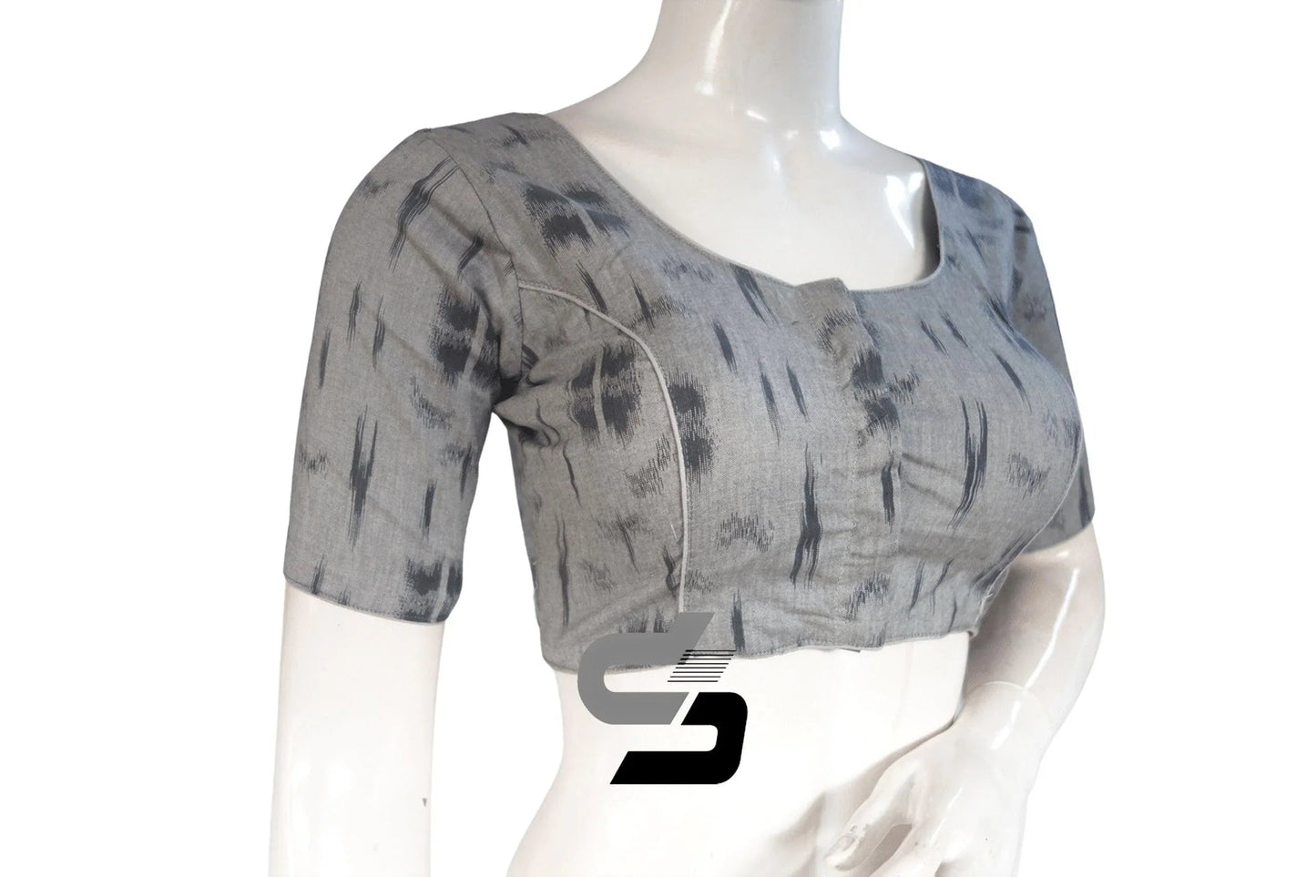 Grey, Upgrade Your Wardrobe with Stylish Ikkat Designer Cotton Readymade Blouse - D3blouses