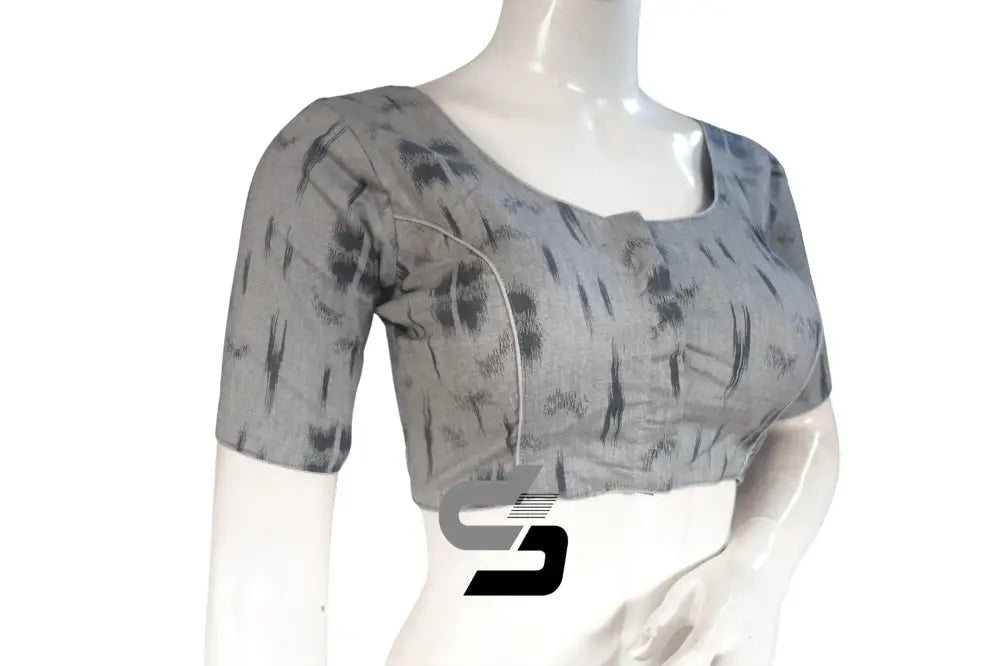 Grey, Upgrade Your Wardrobe with Stylish Ikkat Designer Cotton Readymade Blouse - D3blouses