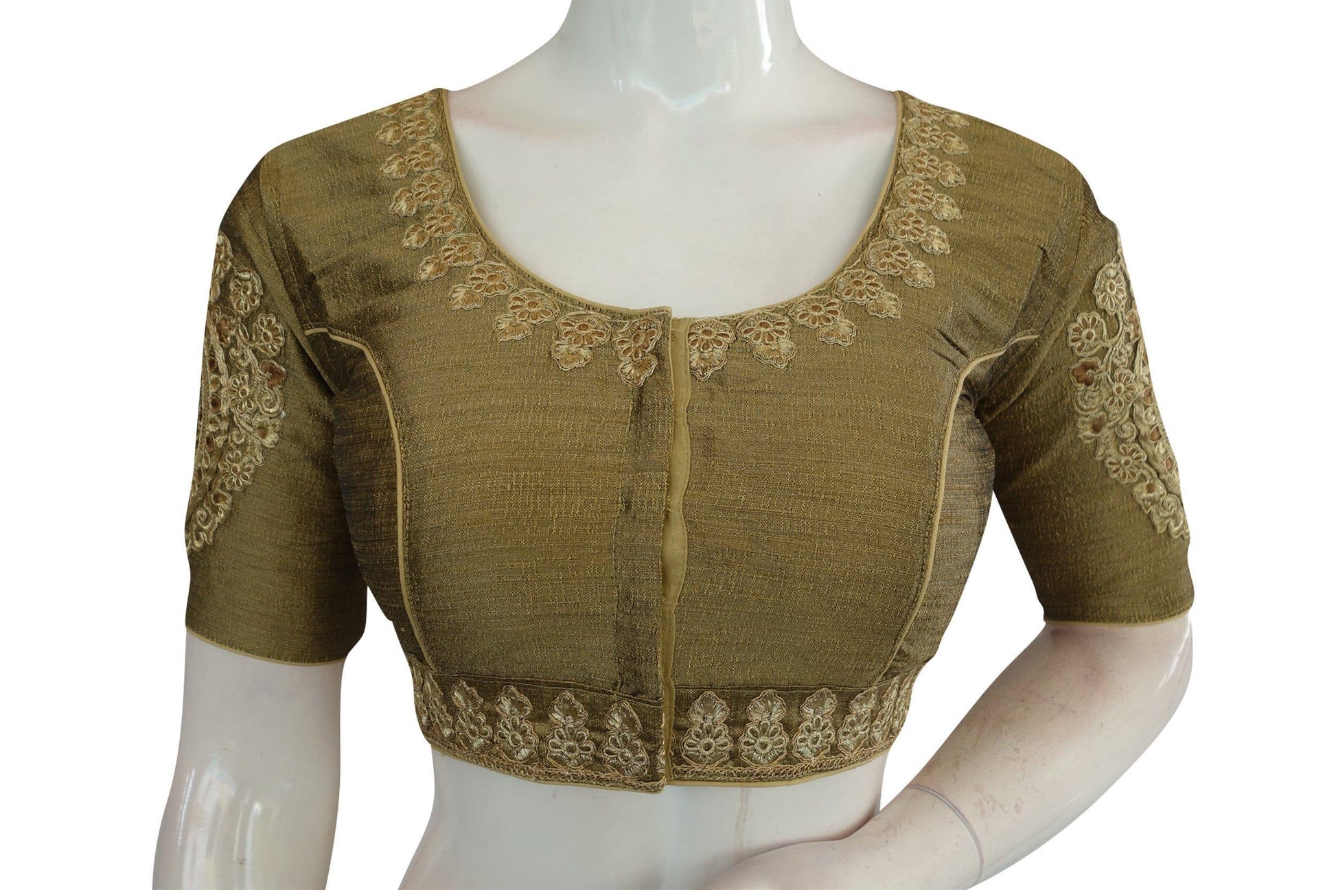 Greyish Gold Color Cut Work Designer Readymade Saree Blouses - D3blouses