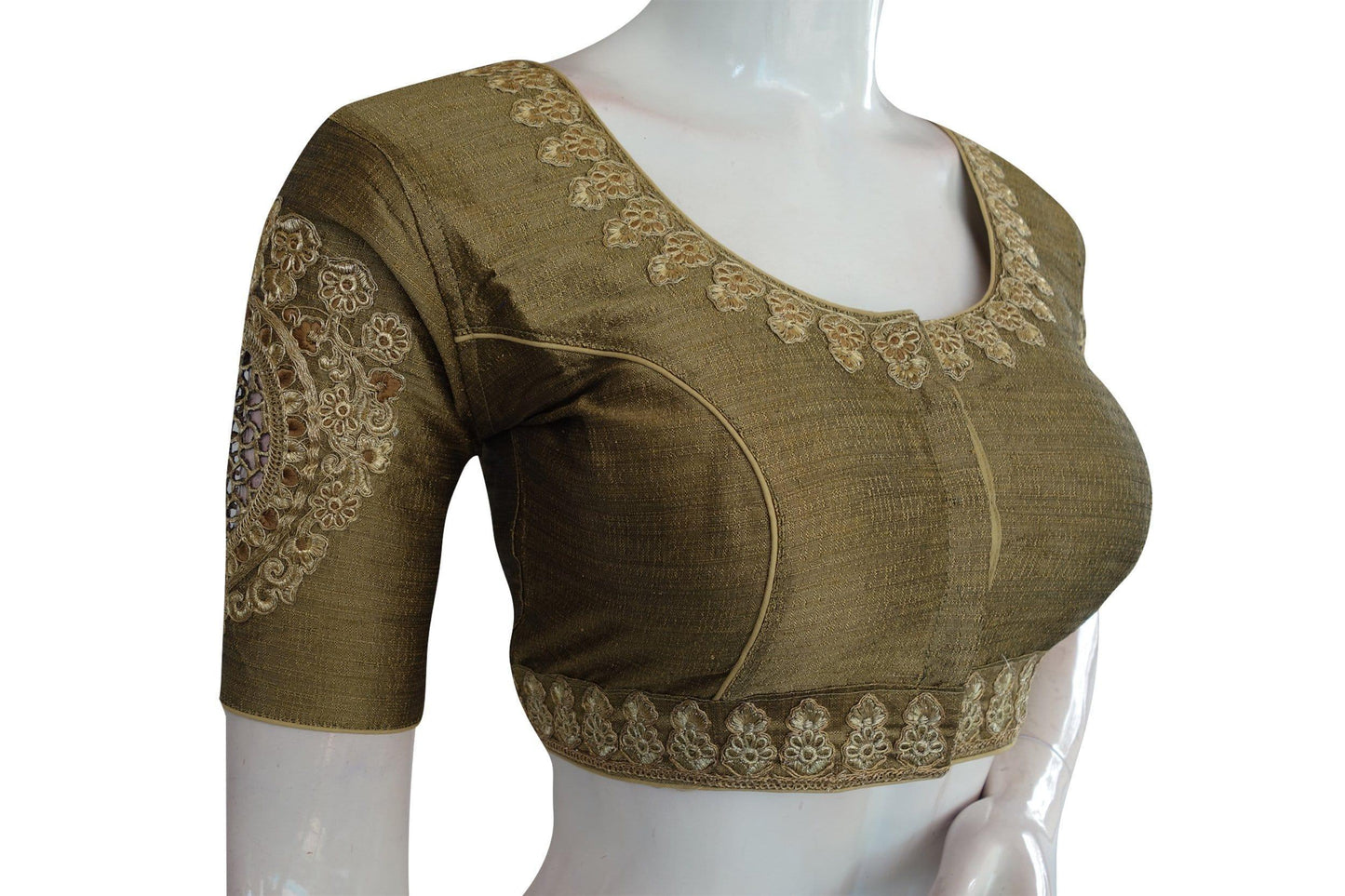 Greyish Gold Color Cut Work Designer Readymade Saree Blouses - D3blouses