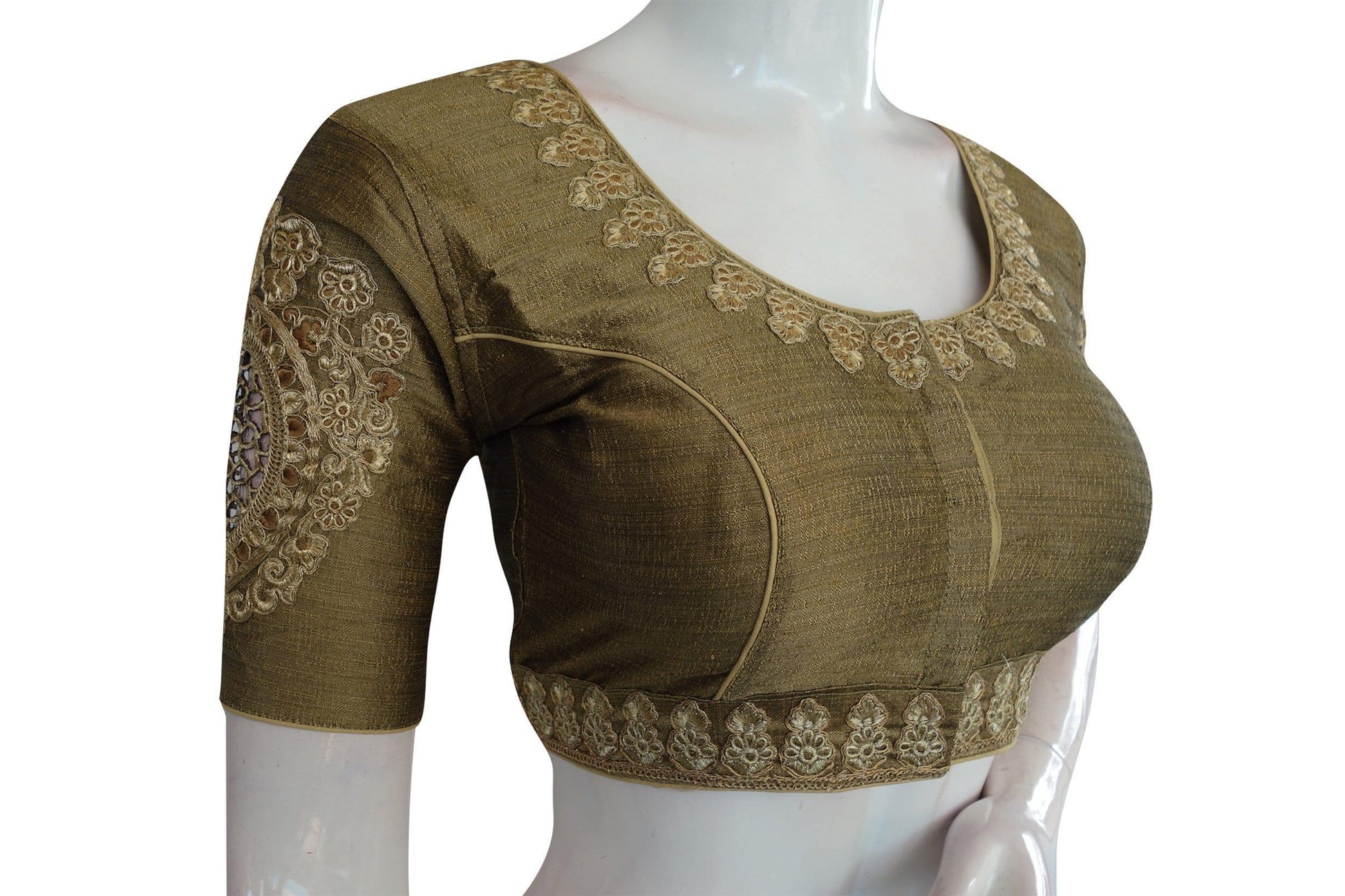 Greyish Gold Color Cut Work Designer Readymade Saree Blouses - D3blouses