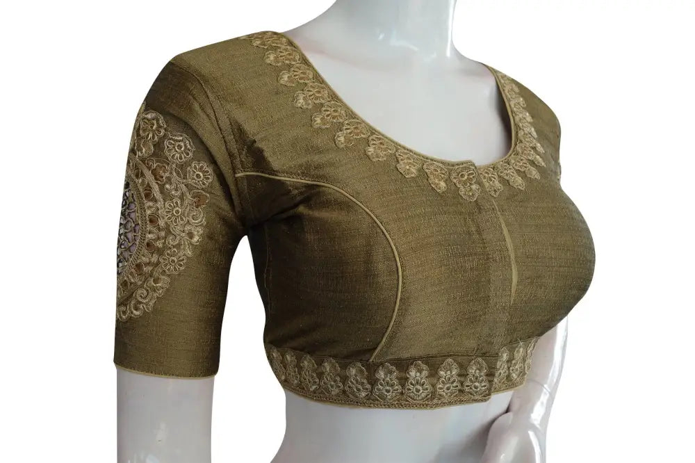 Greyish Gold Color Cut Work Designer Readymade Saree Blouses - D3blouses