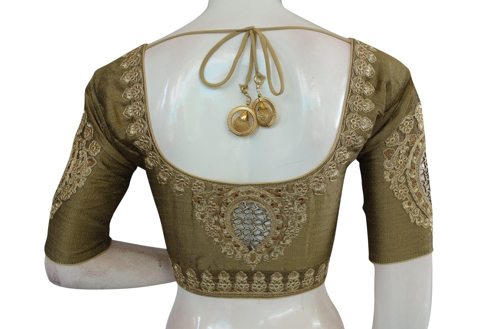 Greyish Gold Color Cut Work Designer Readymade Saree Blouses - D3blouses