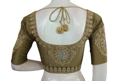 Greyish Gold Color Cut Work Designer Readymade Saree Blouses - D3blouses