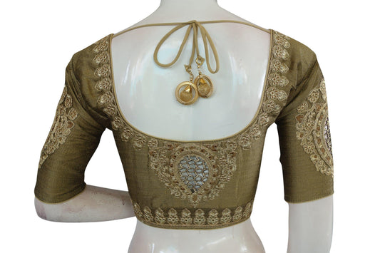 Greyish Gold Color Cut Work Designer Readymade Saree Blouses - D3blouses