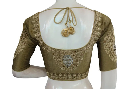 Greyish Gold Color Cut Work Designer Readymade Saree Blouses - D3blouses