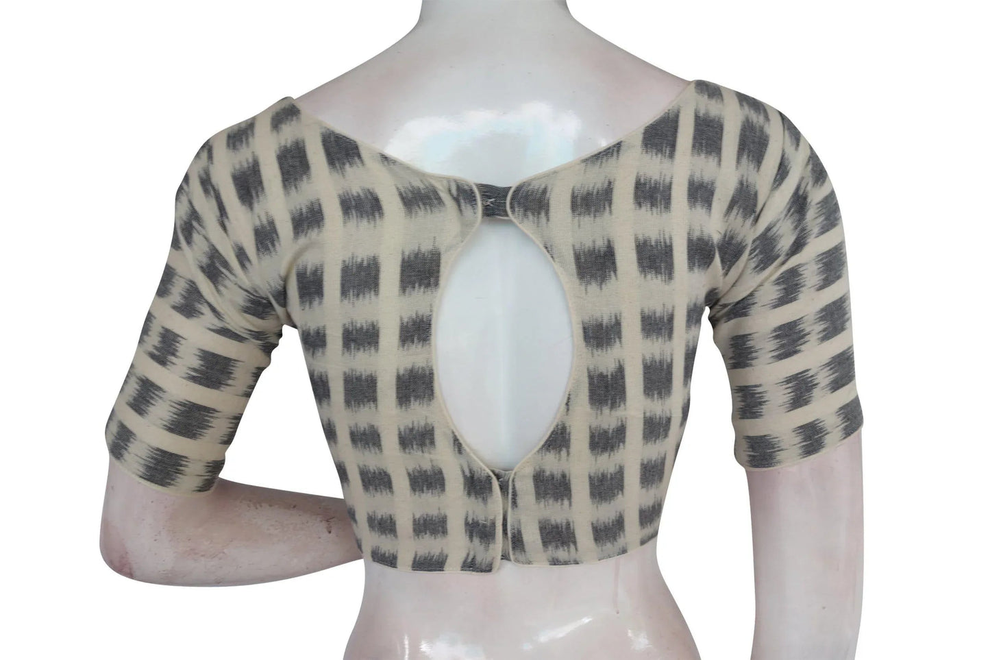 Half White Ikkat Boat Neck Designer Readymade Saree Blouses, Elevate Your Casual Look - D3blouses