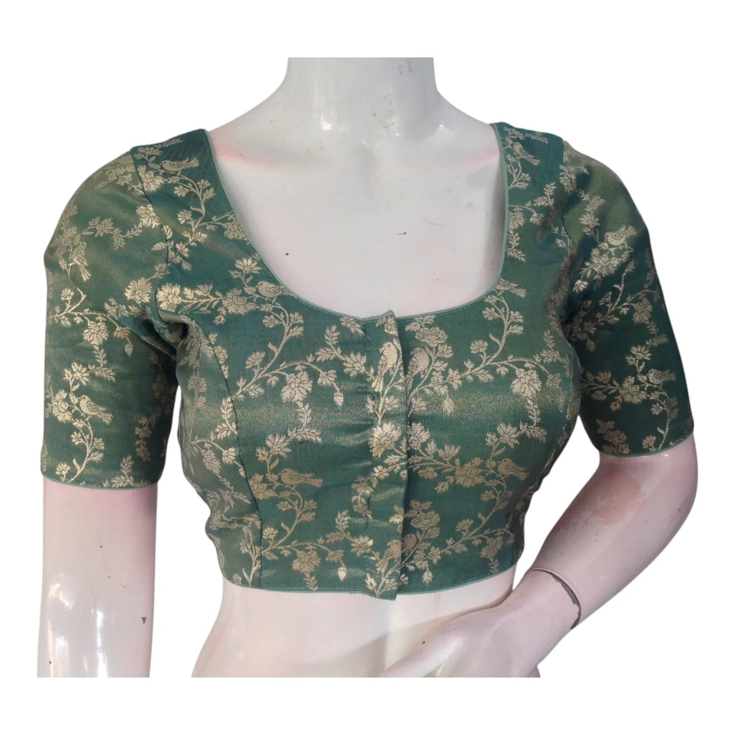 Handcrafted Pastel Green Banarasi Tissue Brocade Blouse | Intricate Design - D3blouses