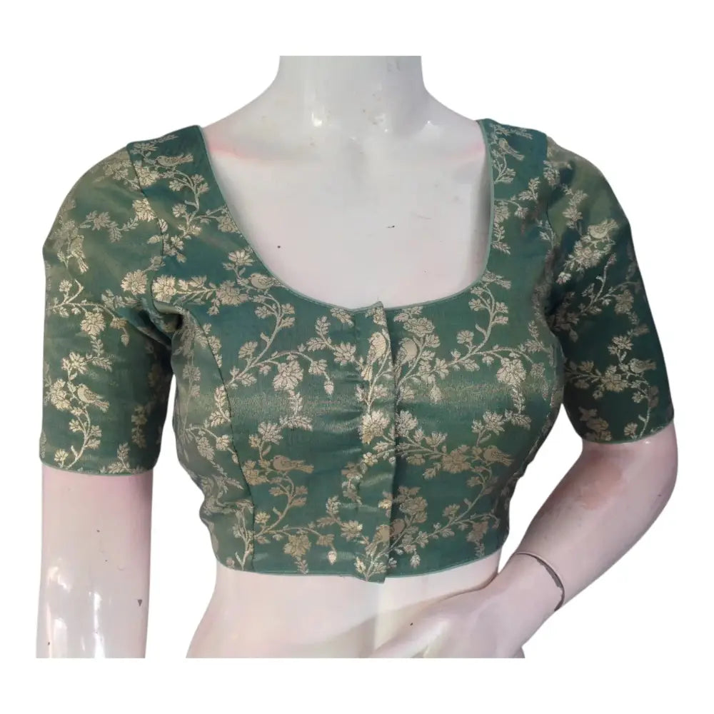 Handcrafted Pastel Green Banarasi Tissue Brocade Blouse | Intricate Design - D3blouses