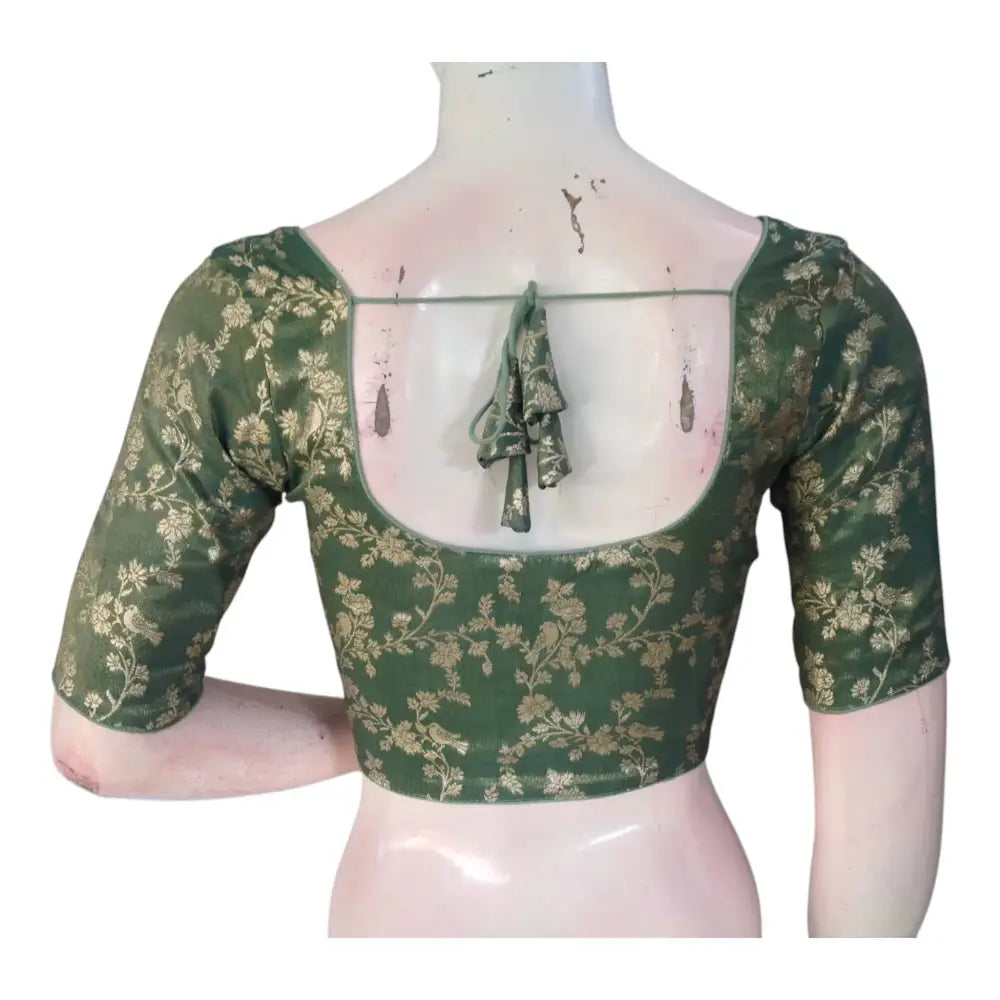 Handcrafted Pastel Green Banarasi Tissue Brocade Blouse | Intricate Design - D3blouses