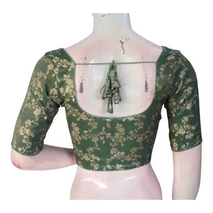 Handcrafted Pastel Green Banarasi Tissue Brocade Blouse | Intricate Design - D3blouses