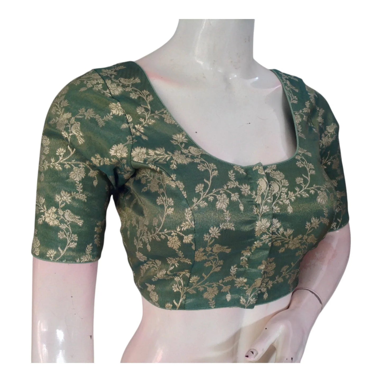 Handcrafted Pastel Green Banarasi Tissue Brocade Blouse | Intricate Design - D3blouses