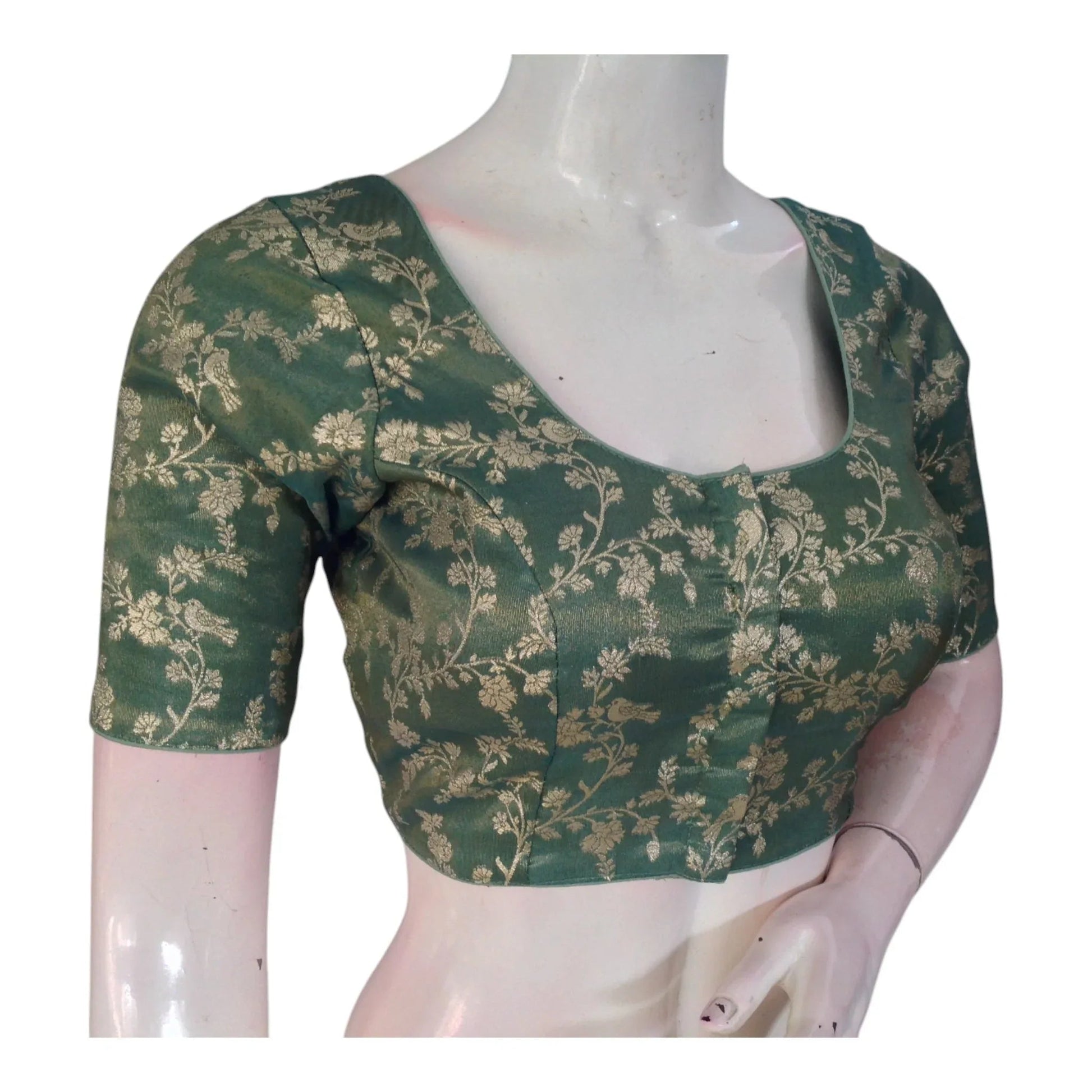 Handcrafted Pastel Green Banarasi Tissue Brocade Blouse | Intricate Design - D3blouses