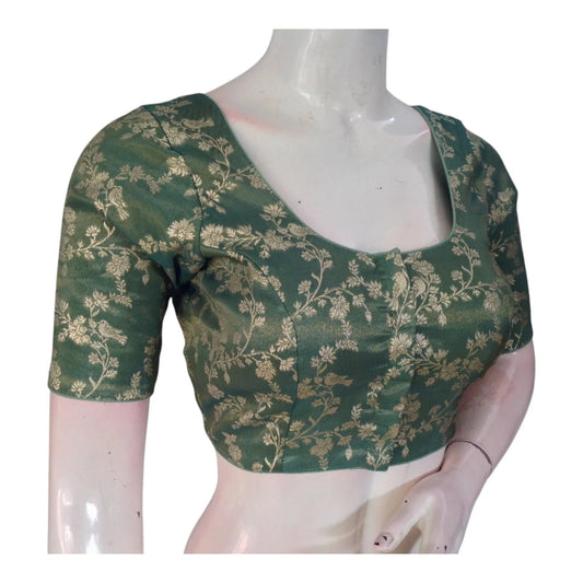 Handcrafted Pastel Green Banarasi Tissue Brocade Blouse | Intricate Design - D3blouses