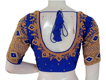 Handcrafted Royal Blue Wedding Silk Saree Ready made Blouse - Luxurious & Elegant - D3blouses