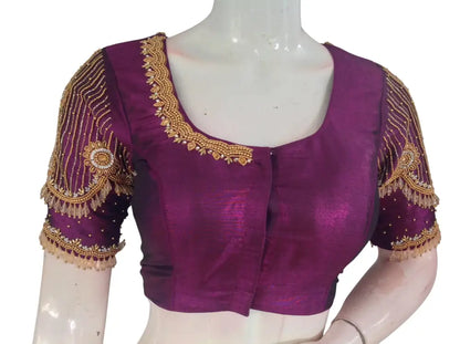 Heavy Aari Handwork Bridal Silk Readymade Blouse - Multi Color Options (Padded Princess Cut) Readymade Blouse - Purple