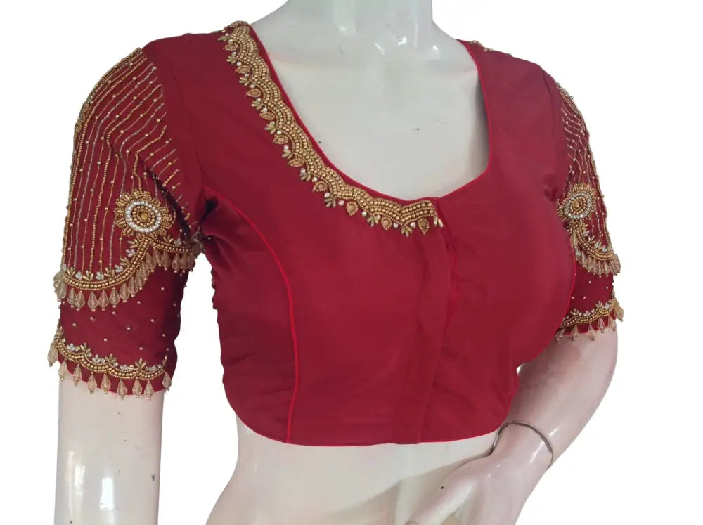 Heavy Aari Handwork Bridal Silk Readymade Blouse - Multi Color Options (Padded Princess Cut) Readymade Blouse - Maroon