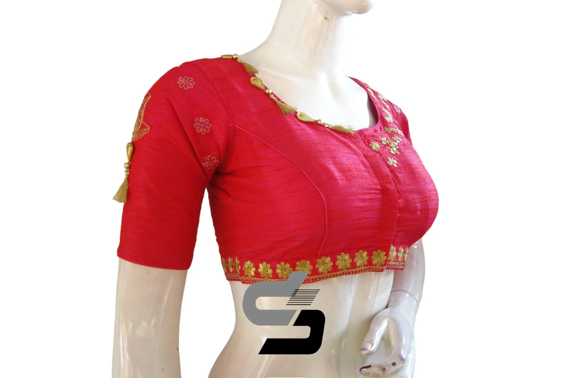 High Neck Designer Silk Blouses - Pink Opulence - D3blouses