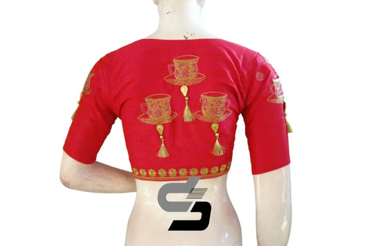 High Neck Designer Silk Blouses - Pink Opulence - D3blouses