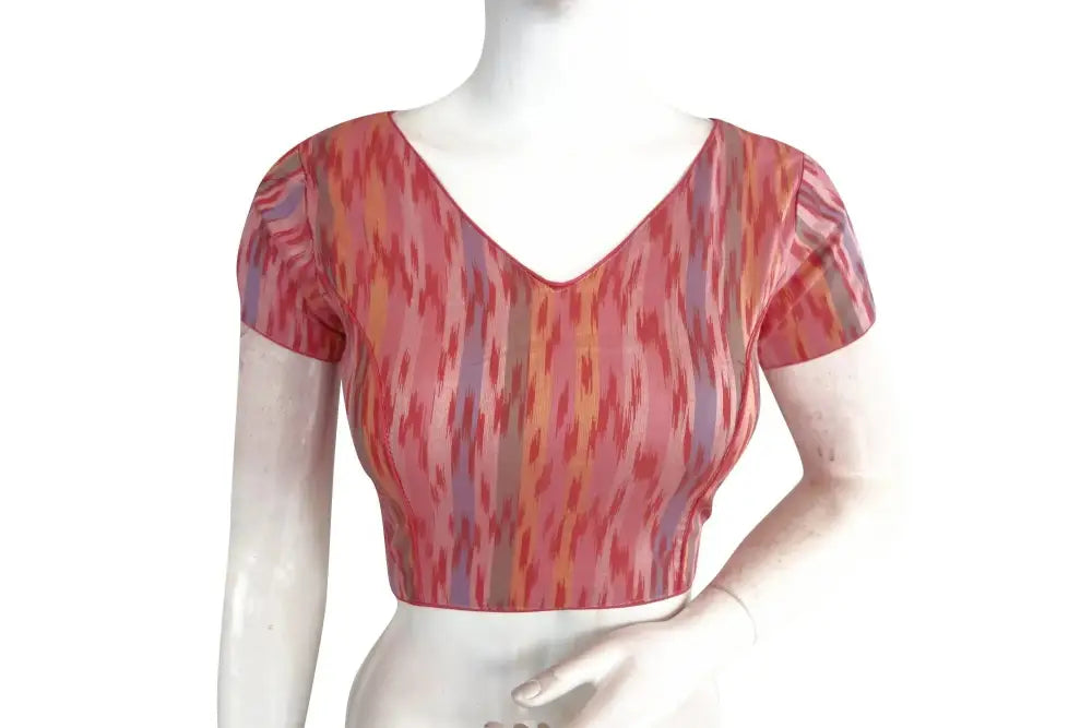 Ikkat V-Neck Designer Readymade Saree Blouse - D3blouses